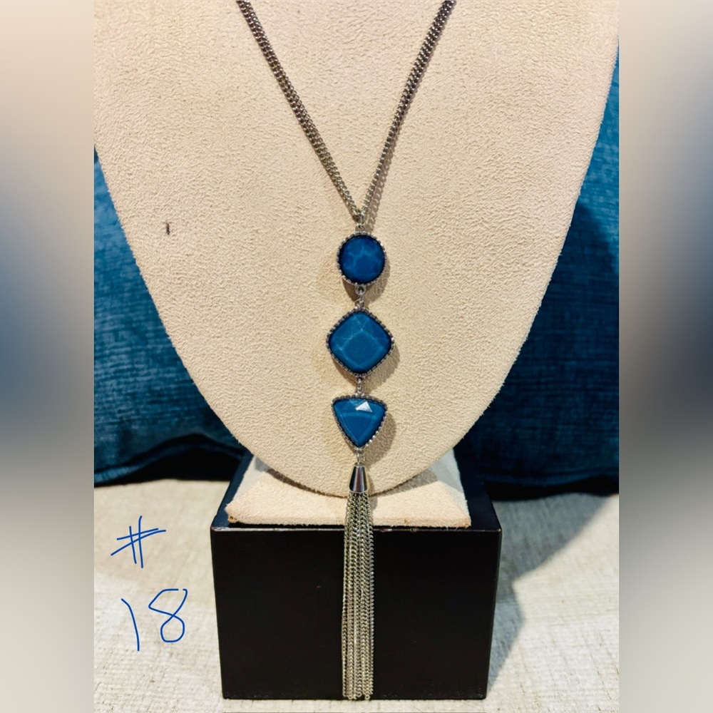 Chicos Blue Stone Pendant, Silver Necklace